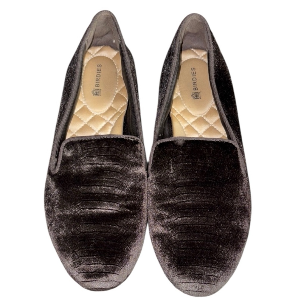 Birdies Dark Brown Velvet Loafers Slip-Ons Size 7
